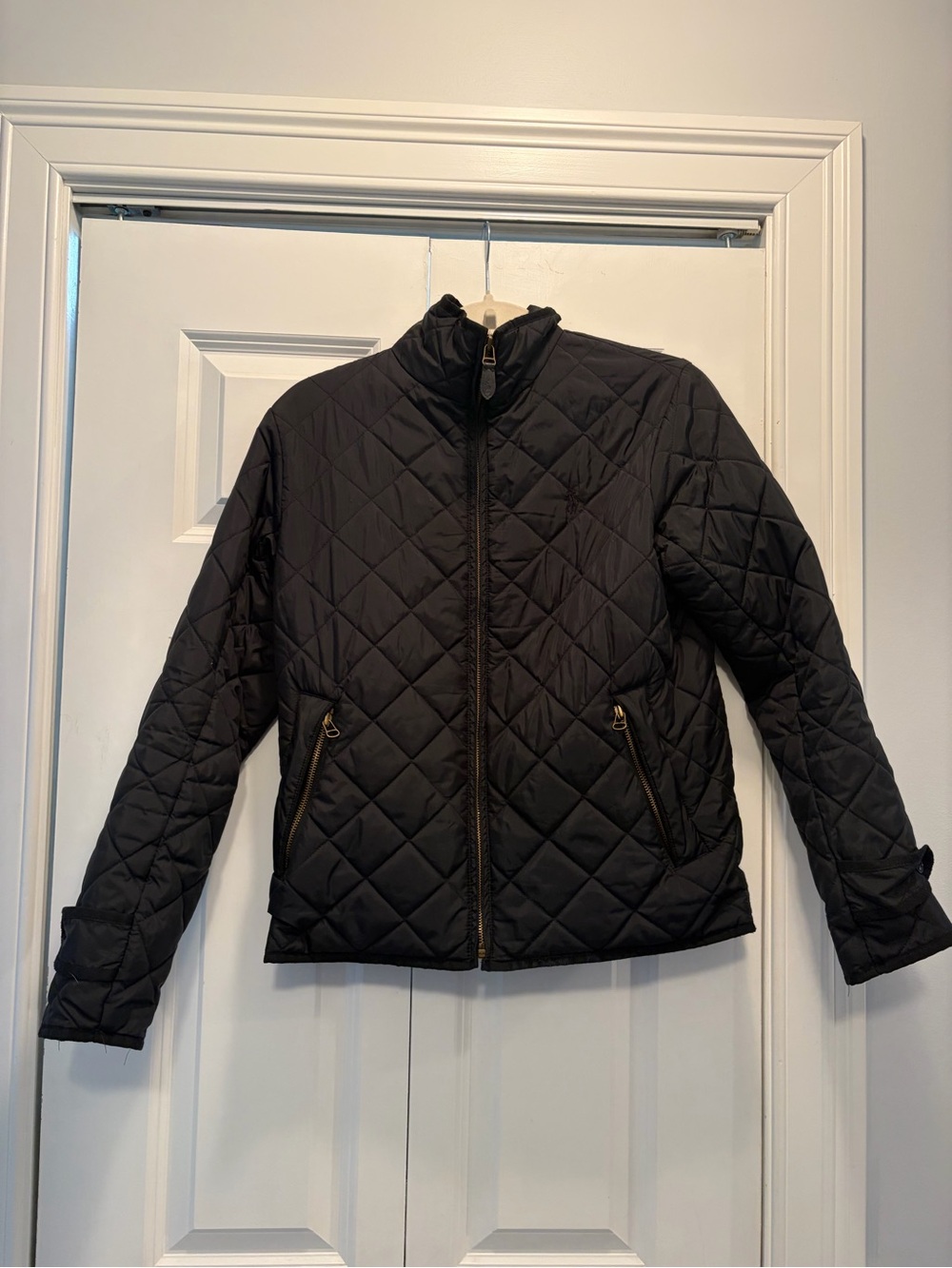 Ralph Lauren Sport Black Quilted Puffer Jacket with Gold Zippers